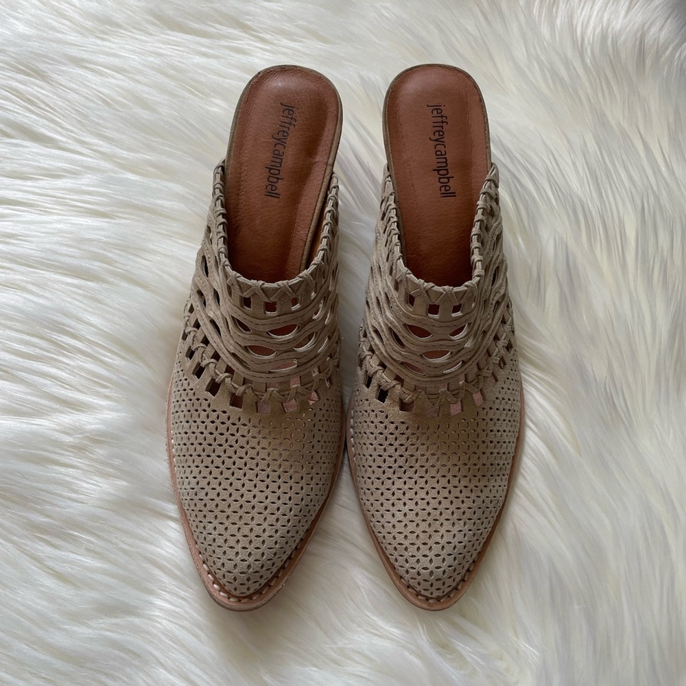 Jeffrey Campbell Favela Woven Mules Pointed Toe In Tan Size 8.5